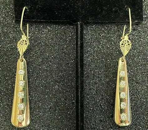 0 40 Ct Moissanite Art Deco Vintage Drop Dangle Earring 14K Gold Plated
