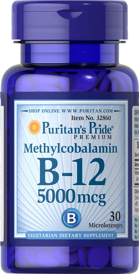 Puritans Pride Methylcobalamin Vitamin B 12 5000 Mcg 30 Microlozenges