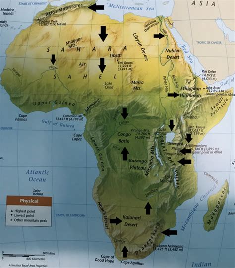 Mountain Ranges In Africa Map Africa Landform Map Africa Map Map Of