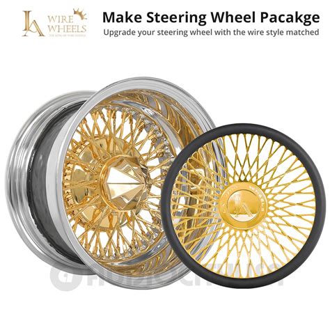 13x7 La Wire Wheels Reverse 72 Spoke Cross Lace Chrome With American Gold Triple Plating Center