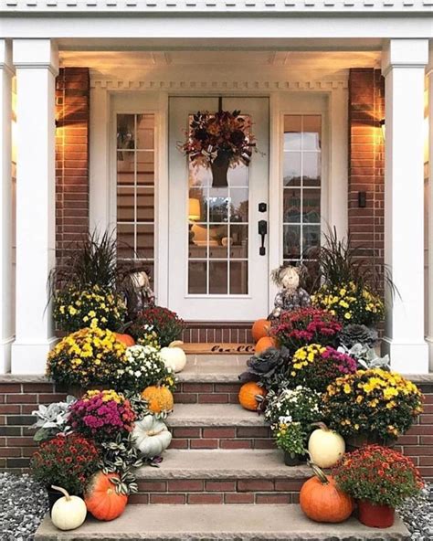 Elegant Front Porch Fall Thanksgiving Halloween Pumpkins Mums