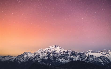 Download Wallpaper 3840x2400 Mountains Snow Starry Sky Dusk