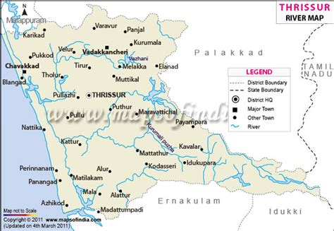 Summer in kerala is marked by low rainfall, higher temperatures and humid air. Thrissur River Map