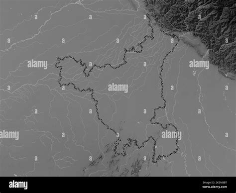 Haryana State Of India Grayscale Elevation Map With Lakes And Rivers