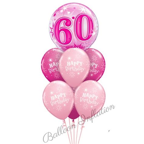 60th Birthday Pink Starburst Bubble Balloon Bouquet