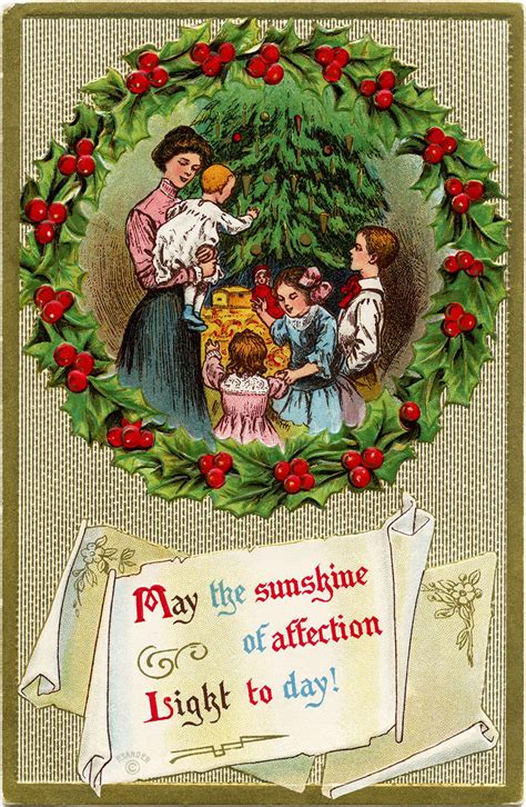Mother And Children Gathered Around Christmas Tree ~ Free Vintage