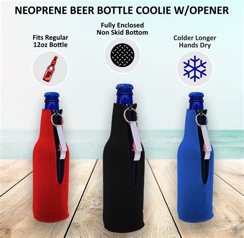 Blank Neoprene Zipper Beer Bottle With Opener Coolie Variety Color