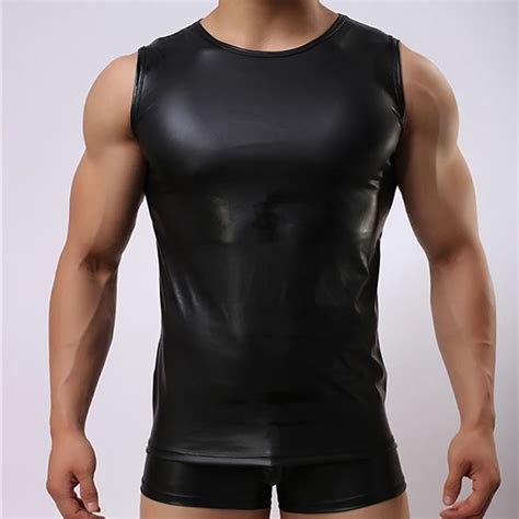 Bodybuilding Compression Tank Top Men S Pu Imitation Leather Fitness