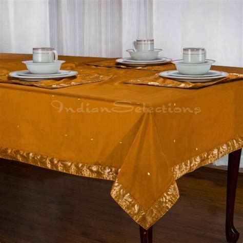 Mustard Handmade Sari Tablecloth India