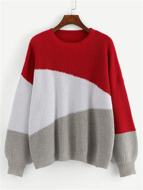 Shein Drop Shoulder Color Block Sweater Color Block Sweater Sweaters
