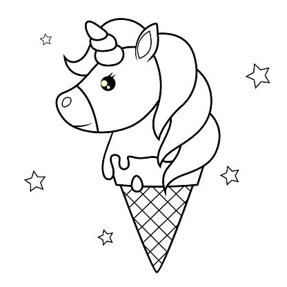 Ice cream scoops on cone. Sevimli Çizgi Tek Boynuzlu At Dondurma Boyama Kitabı Için ...