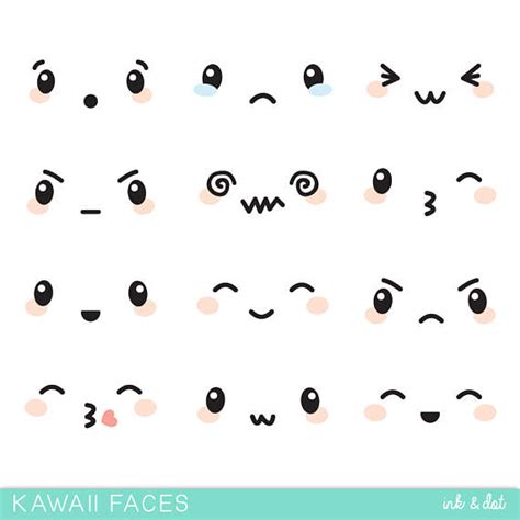 Doodle different moods illustration set. Kawaii Faces Clip Art Cute Face Expressions Japanese Anime