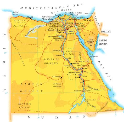 Detailed Road And Physical Map Of Egypt Egypt Detailed Road And