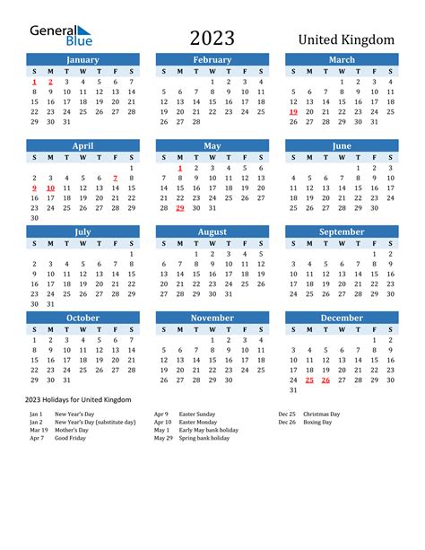 2023 United Kingdom Calendar With Holidays