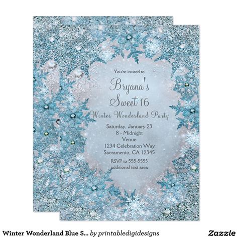 Winter Wonderland Blue Snowflakes Invitation In 2021