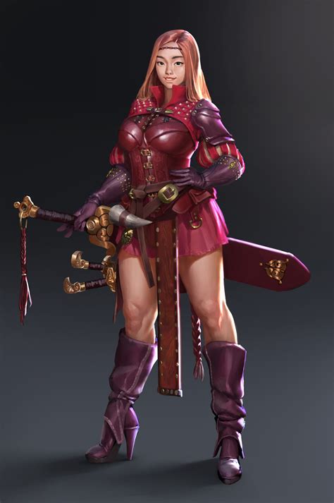 Artstation Scarlet Knight Ian Su 女性戦士 戦士 色
