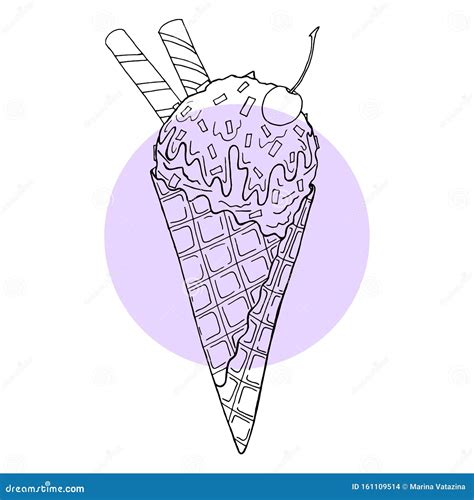 Ice Cream In A Waffle Cone Cold Vector Illustration Icon Hand Draw