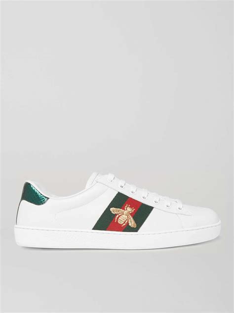 Gucci Ace Faux Watersnake Trimmed Embroidered Leather Sneakers For Men
