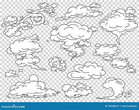 Comic Book Steam Clouds Set Cartoon White Smoke Vector Illustration