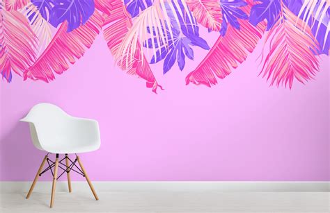 Pink And Purple Tropical Leaves Wallpaper Mural Hovia