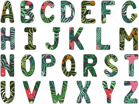 English alphabet. Capital letters. Hand drawn tropical font — Stock Vector © bell1982.mail.ru ...