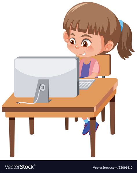 A Girl Playing Computer Royalty Free Vector Image
