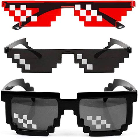 Buy [2 Pack] Thug Life Sunglasses Men Women Glass 8 Bit Pixel Mosaic Glasses Photo Props Unisex