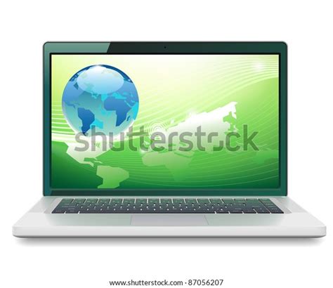 Laptop Globe Concept Raster Version Vector Stock Illustration 87056207