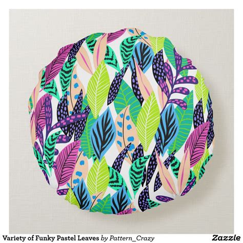 variety-of-funky-pastel-leaves-round-pillow-zazzle-com-round-pillow,-round-throw-pillows