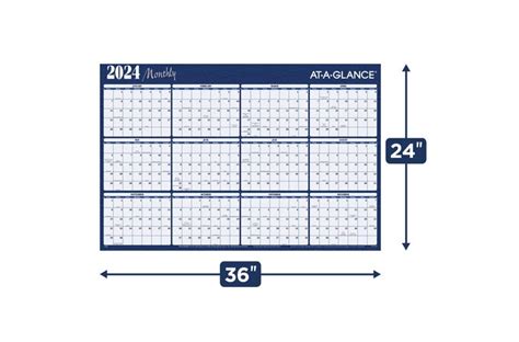 At A Glance 2024 Horizontal Reversible Erasable Yearly Wall Calendar
