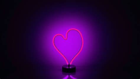 Download Wallpaper 1366x768 Love Heart Neon Purple Light Minimal