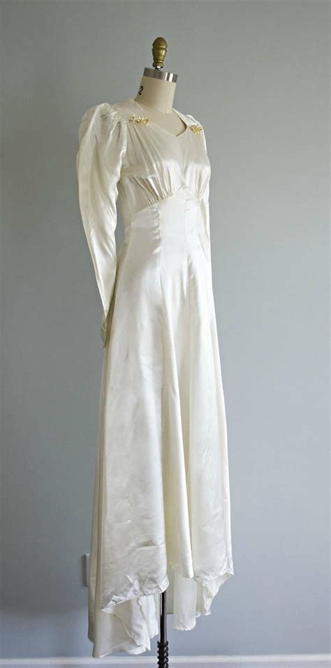 Long sleeve vintage wedding dresses. 1930s off white satin wedding dress . vintage 30s simple ...