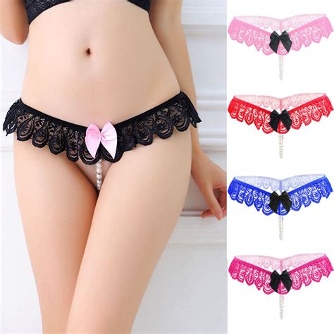 2021 Women Sexy Lace Panties Crotchless Thong G String With Pearls