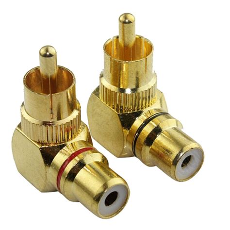 10pcs High Quality Gold Rca Right Angle Connector Plug Adapters Male To Female 90 Degree Elbow