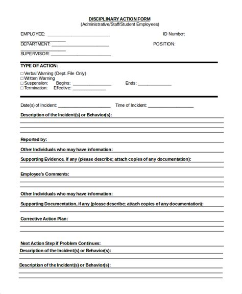 Sample Disciplinary Action Form The Document Template