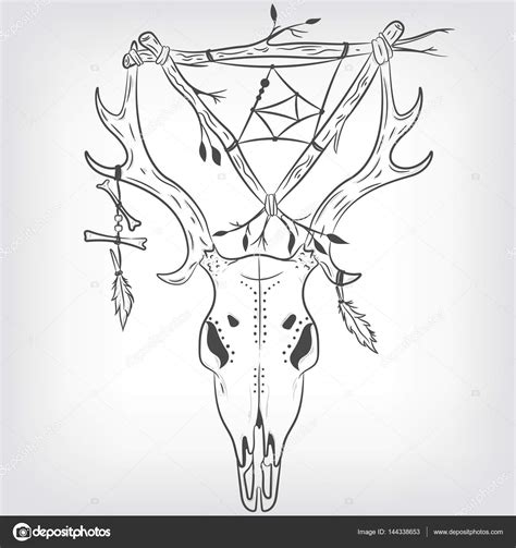 Deer Skull And Dreamcatcher Vector Print — Stock Vector © Hmarka
