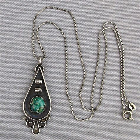 Signed Native American Sterling Silver Pendant Necklace W Turquoise From Greatvintagestuff On