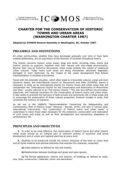 Charter For The Conservation Of Historic Towns And Urban Areas Icomos
