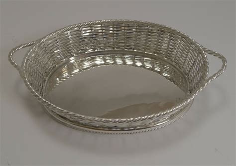 Antique English Silver Plated Basket Weave Bread Basket By Atkin