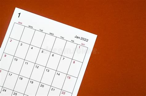 January 2022 Calendar Sheet On Red Background Stock Image Image Of