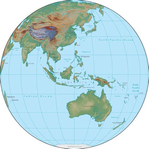 Globe Over Australia Terrain Map In Adobe Illustrator Vector Format