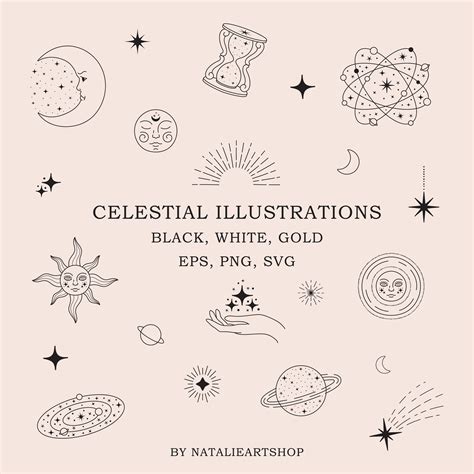 Celestial Illustrations Svg Astrology Clipart Gold Cosmic Etsy