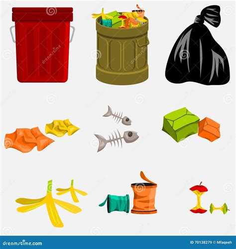 Trash Cans And Garbage Set Vector Illustration Stock Vector