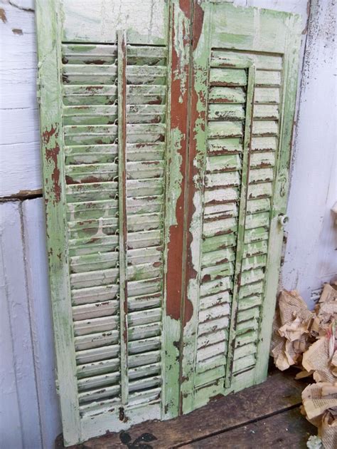 Shabby Garden Green Wooden Shutter Heavily Distressed Home And Etsy