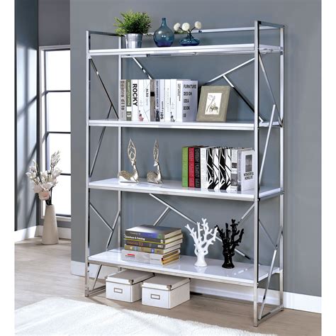 Furniture Of America Kosh Modern Chrome Metal 4 Shelf Bookcase