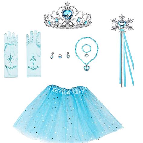 10 قطعة فستان إلسا حتى الاكسسوارات مجموعة الأزرق الأميرة ازياء مجموعة مجوهرات تنورة إلسا قفازات