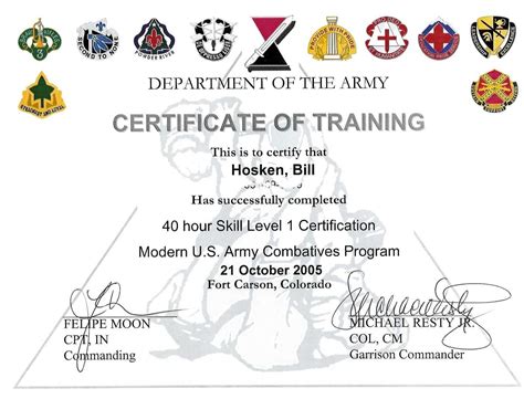 Department Of The Army Certificate Of Training Template Master Template