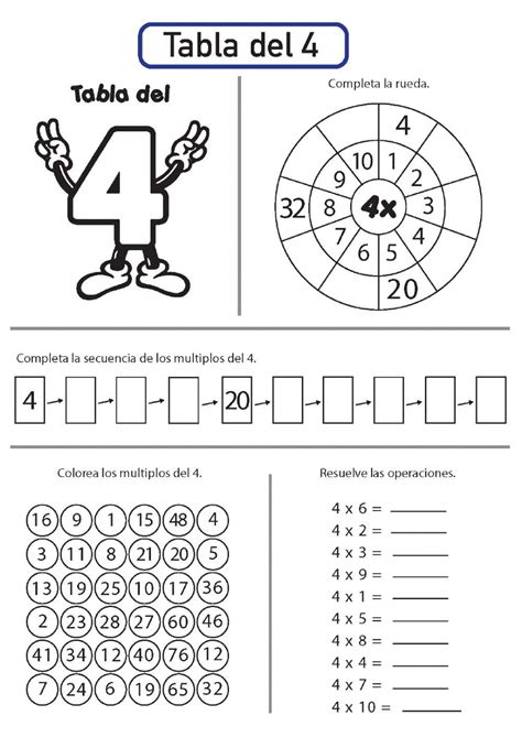 Tabla De Multiplicar Del 4 Fichas Ejercicios Gratis Tablas De Images