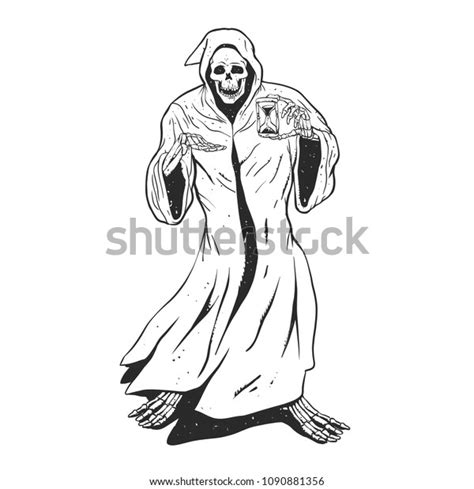 Grim Reaper Holding Hourglass Black White Stock Illustration 1090881356