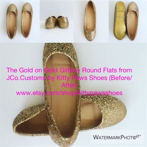Women S Flats Gold Glittered Fun Elegant Modern Holiday Etsy